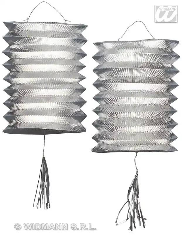 2 Zilver Metallic Lantaarn Lampions, 25 Centimeter