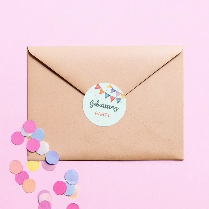 24er Set personalisierbare Aufkleber für Einladungen Bunte Wimpel