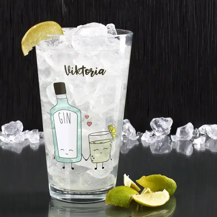 „You are the Gin to my tonic“ – bedrucktes Trinkglas mit Name