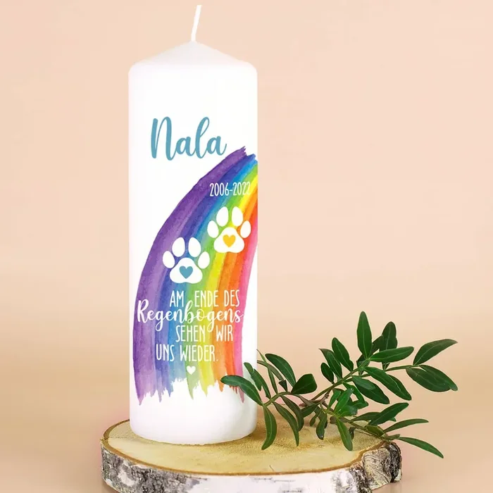 Am Ende des Regenbogens – Trauerkerze für Tiere