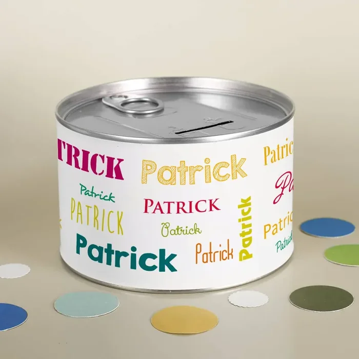 Aufreiß-Spardose mit Ihrem Wunschnamen in verschiedenen Schriftarten