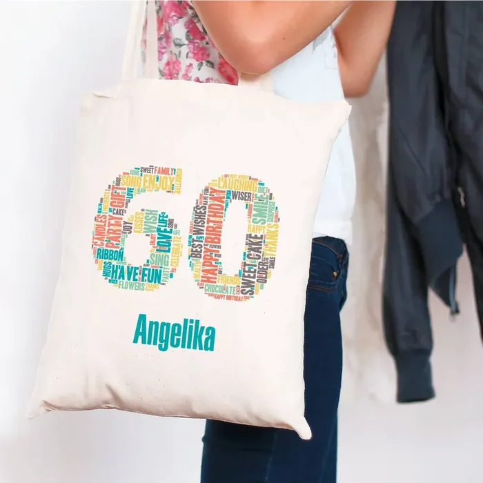 Baumwollbeutel zum 60. Geburtstag mit Ihrem Namen bedruckt