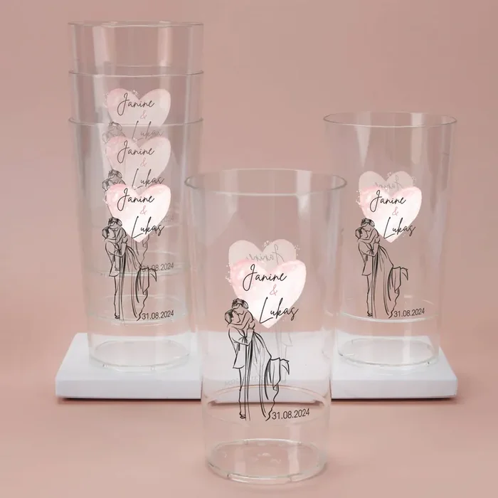 Bedruckter Stapelbecher – Brautpaar – mit Namen und Hochzeitsdatum bedruckt