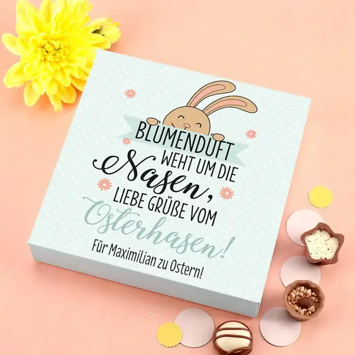 Blumenduft weht um die Nasen – Lindt Pralinen zu Ostern mit Wunschtext