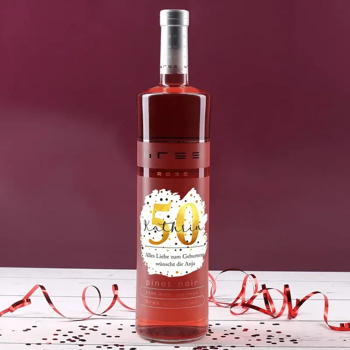 BREE Weinflasche 1,5l – Konfetti – zum Geburtstag mit Name, Alter und Wunschtext