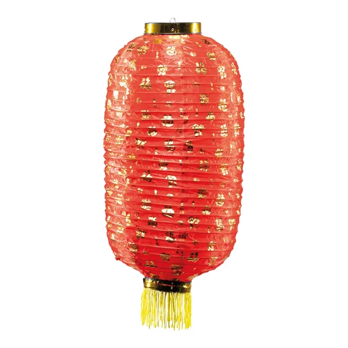 Chinese lantern out of artificial silk, with tassels, for hanging Size Ø 30cm, 55cm heightColor red/gold