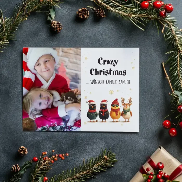 Crazy Christmas – Weihnachtskarte mit Foto & coolen Küken