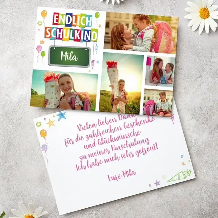 Dankeskarte zur Einschulung – Endlich Schulkind