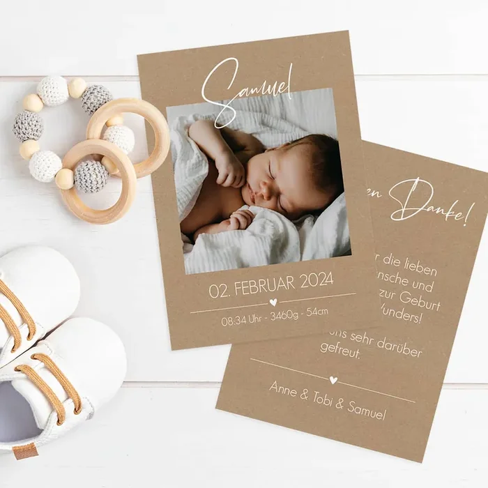 Dankeskarte zur Geburt mit Fotoaufdruck – in verschiedenen Farben