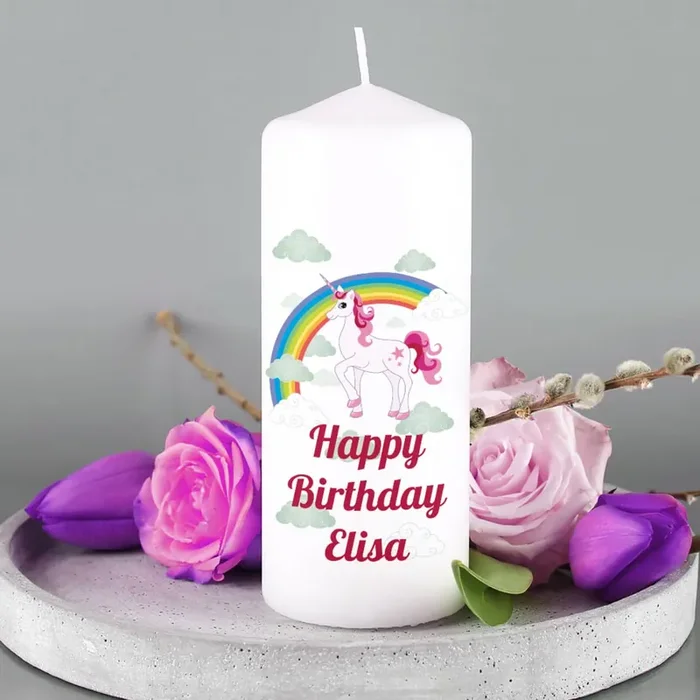 Einhorn Kerze mit Wunschtext