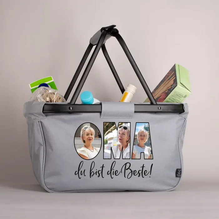 Einkaufskorb für Oma mit eigenen Fotos personalisierbar „Oma du bist die Beste!“