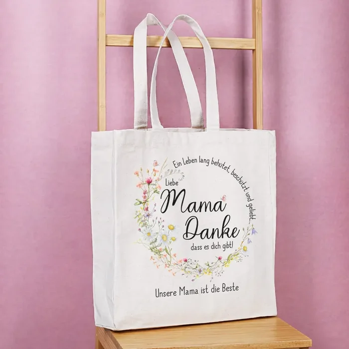 Einkaufstasche für Mama zum Muttertag & Geburtstag mit Wunschtext Wiesenblumen