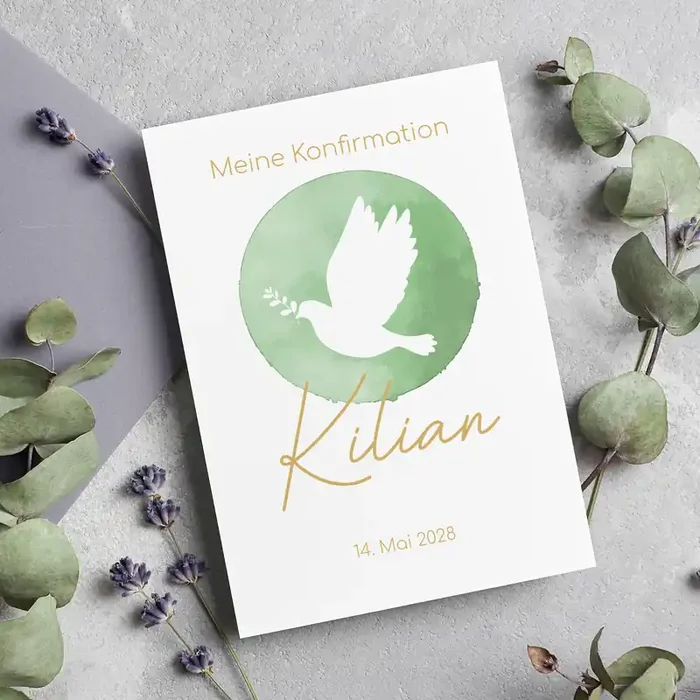 Einladung o. Danksagung zur Konfirmation, Kommunion, Taufe Personalisiert Taube