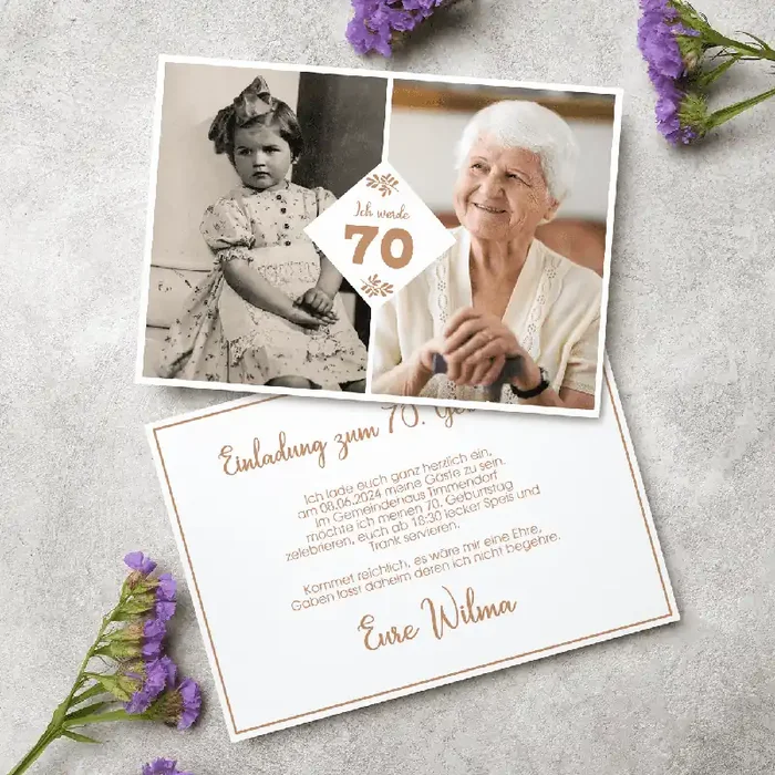 Einladungskarte zum Geburtstag mit 2 Fotos und Ihren Texten