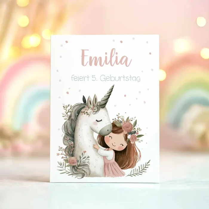 Einladungskarte zum Kindergeburtstag mit Einhornmotiv