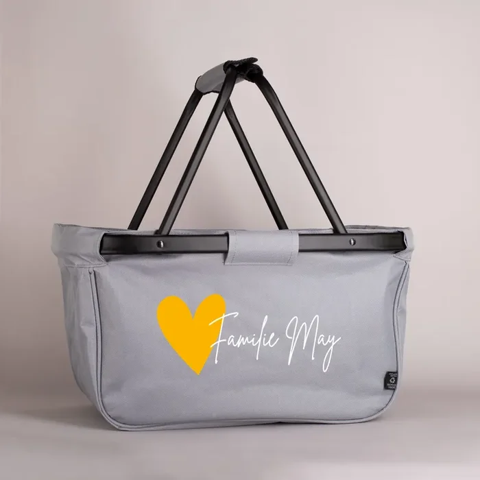 Faltbarer Einkaufskorb mit Herzmotiv und Wunschtext