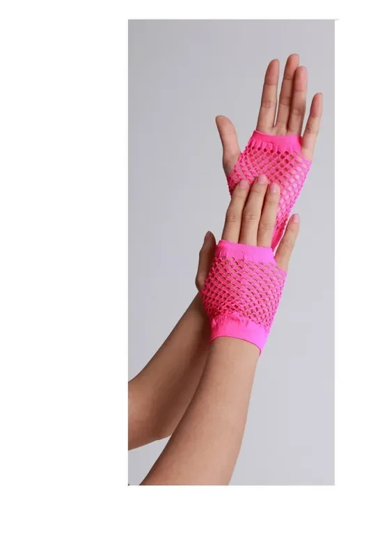 Fingerlose Handschuhe Kurzes Netz Neonrosa