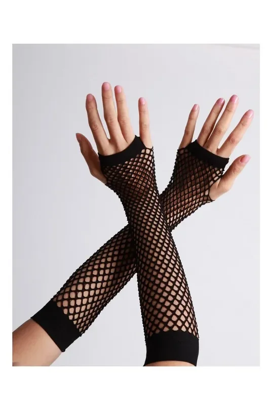 Fingerlose Handschuhe Langes Netzstrumpfhosetschwarz