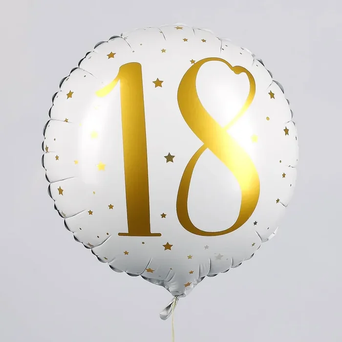 Folienballon zum 18. Geburtstag in weiß mit Sternen