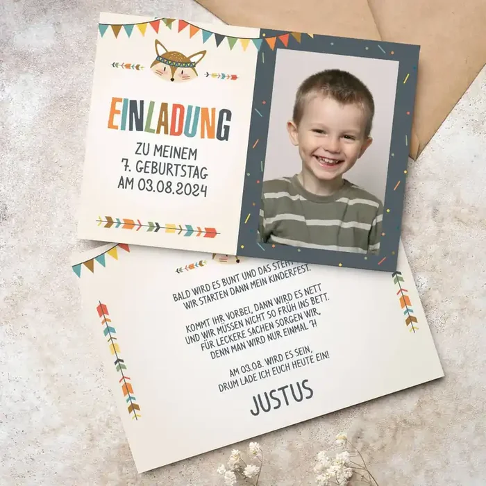 Foto-Einladung zum Kindergeburtstag mit Ihren Wunschtexten