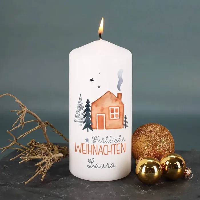 Fröhliche Weihnachten – Adventskerze und Weihnachtskerze mit Name