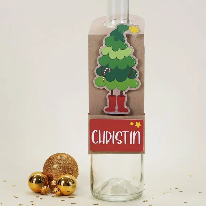 Füllbarer Flaschenanhänger mit Name als Geldgeschenk zu Weihnachten