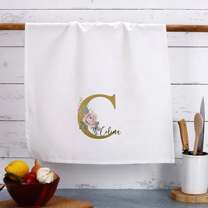 Geschirrtuch mit Rosen-Monogramm und Name