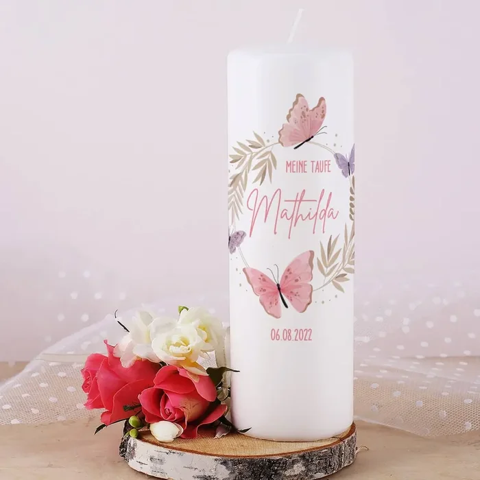 Große Taufkerze mit Schmetterlingen