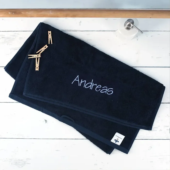 Handtuch in nachtblau mit Name bestickt, 3 Größen zur Auswahl, Badetuch, Gästehandtuch