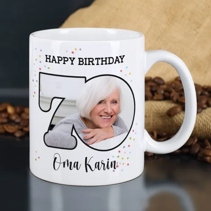 Happy Birthday 70 – Fototasse zum Geburtstag mit Name