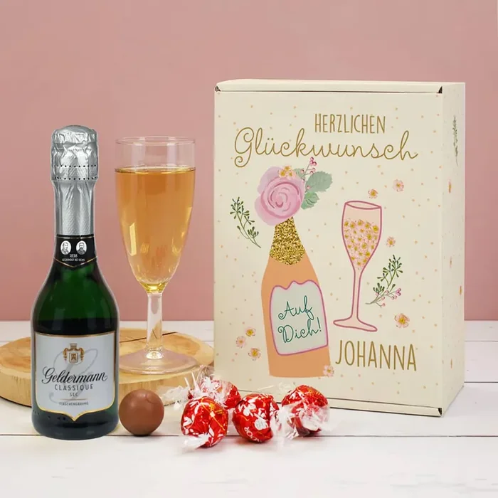 Herzlichen Glückwunsch – Geschenkset mit Sekt und Lindor Kugeln in bedruckter Box
