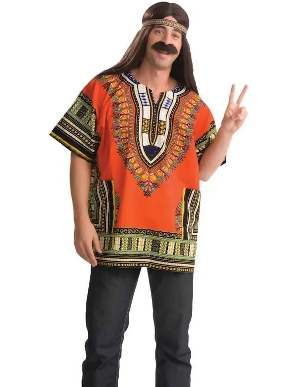 Jaren 60 Oranje Dashiki Hippie Shirt En Hoofdband Man