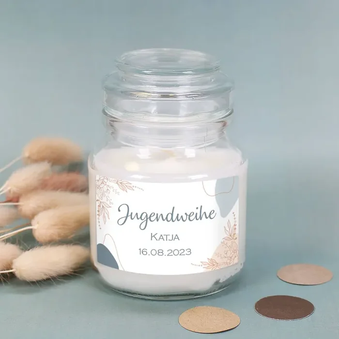 Kleine Duftkerze zur Jugendweihe mit Name und Datum