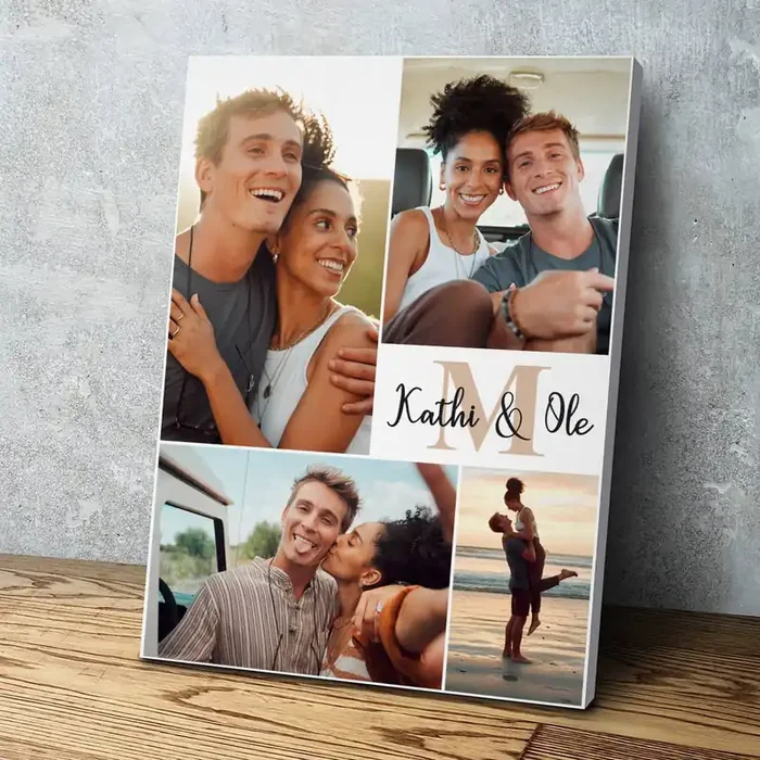 Leinwand – Name, Initial und 4 Fotos – in verschiedenen Größen