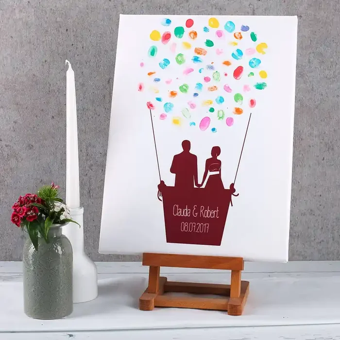 Leinwand Heißluftballon 30×40 mit Fingerabdrücken zur Hochzeit