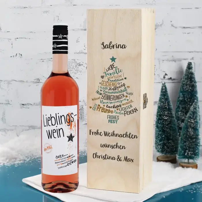 Lieblingswein zu Weihnachten in bedruckter Holzbox
