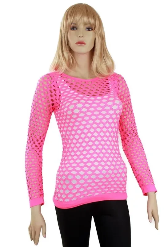 Netzstrumpfhose Shirt 80s Pop Music Star Rosa Damen