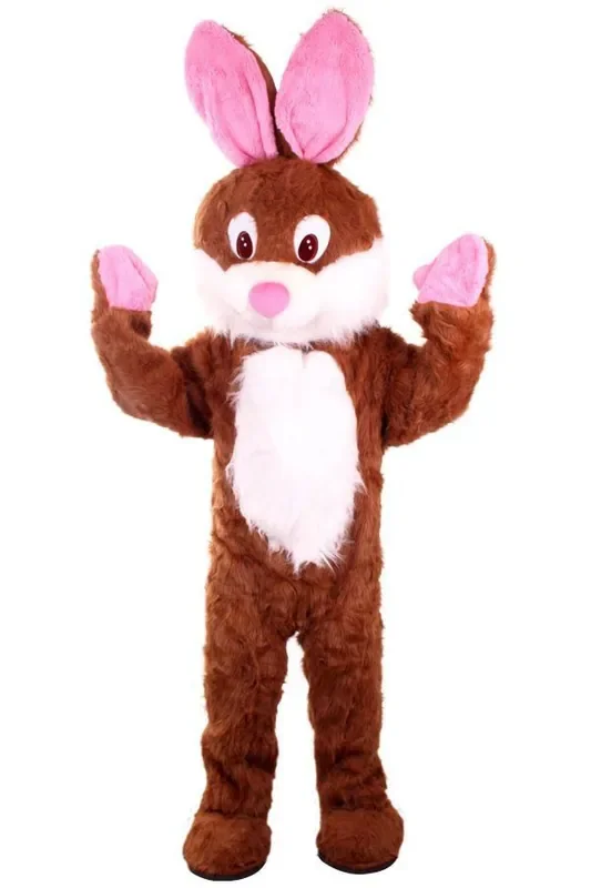 Professionele Luxe Konijn Mascotte Bruin Wit Kostuum