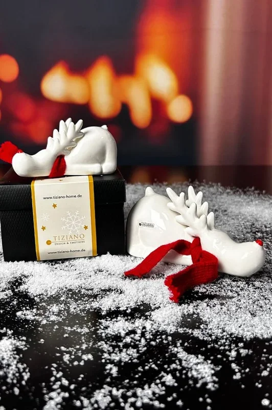 Rentier Rudolph Kopf runter creme-weiß mit Schal