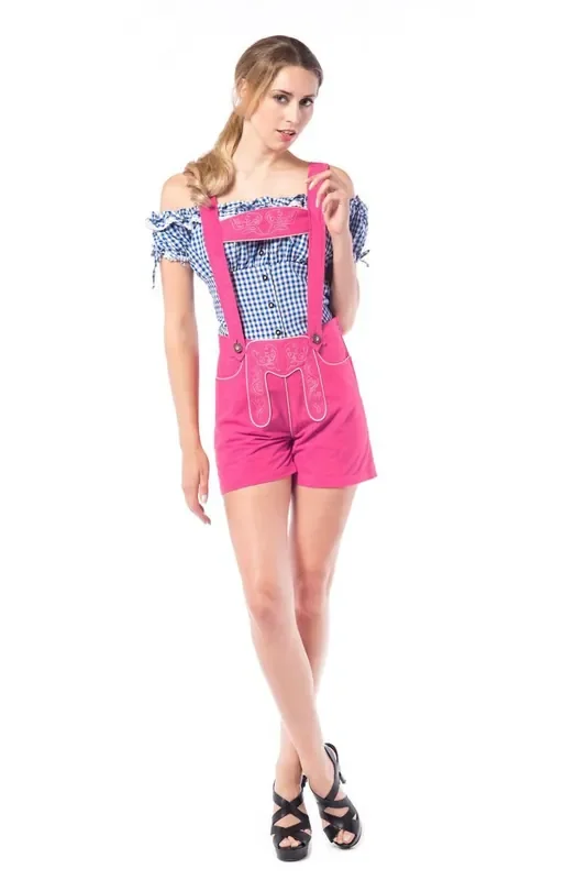 Rosa Rot Deluxe Lederhose Vrouw Kostuum