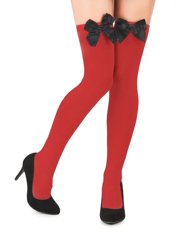 Rote Strümpfe Oktoberfest Dirndl Mit Schwarzem Bogen