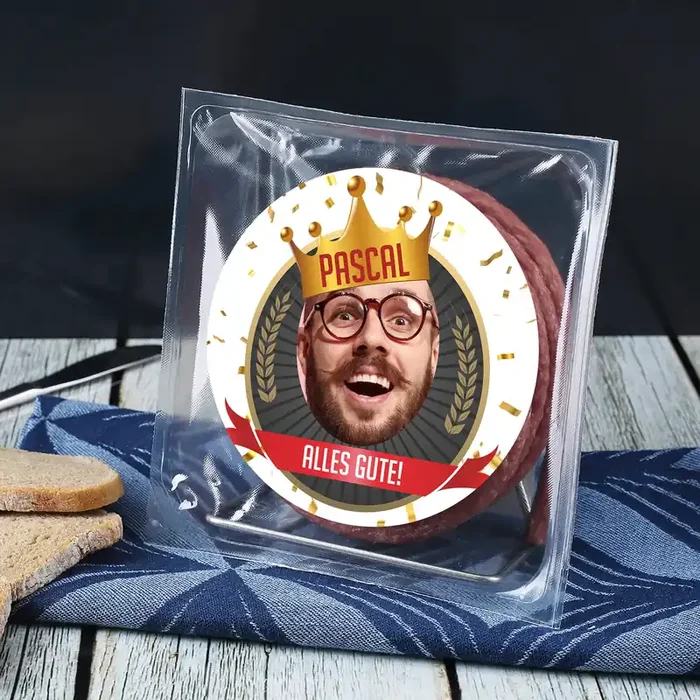 Salami Kabeltrommel mit Foto – witziges Geburtstagsgeschenk für Männer