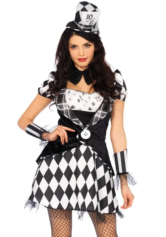 Schwarzer Weißer Verrückter Hatter Damenkostüm