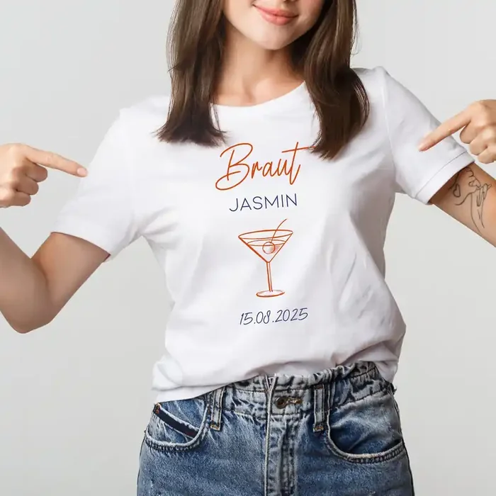 T-Shirt für den JGA Personalisiert für Braut & Team Braut Weiß