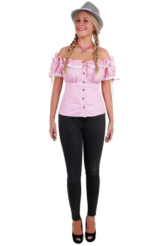 Tiroler Bluse Helga Rosa Weiß Checkered Damen