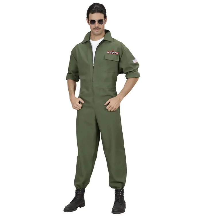 Top Gun Pilot Fighter Aircraft Jumpsuit Green Herrenkostüm