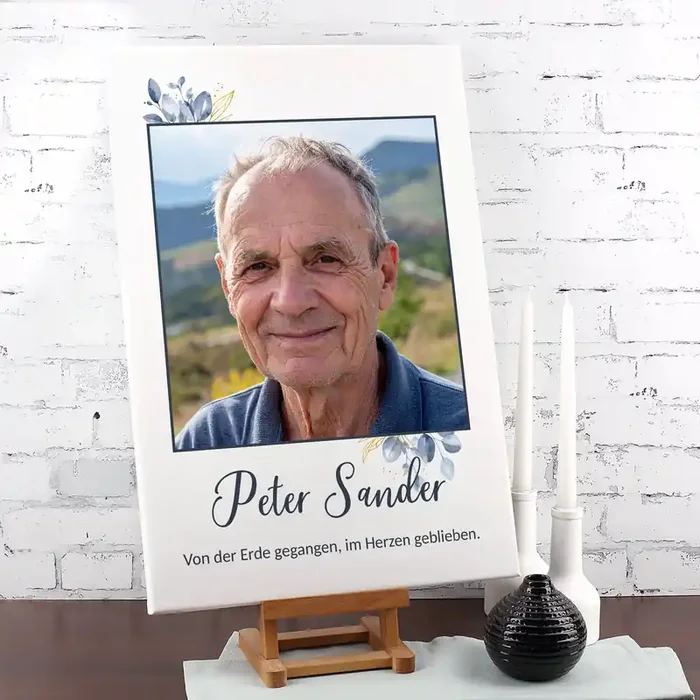 Trauer Leinwand für Beerdigungen mit Foto, Name & Datum Personalisierbar