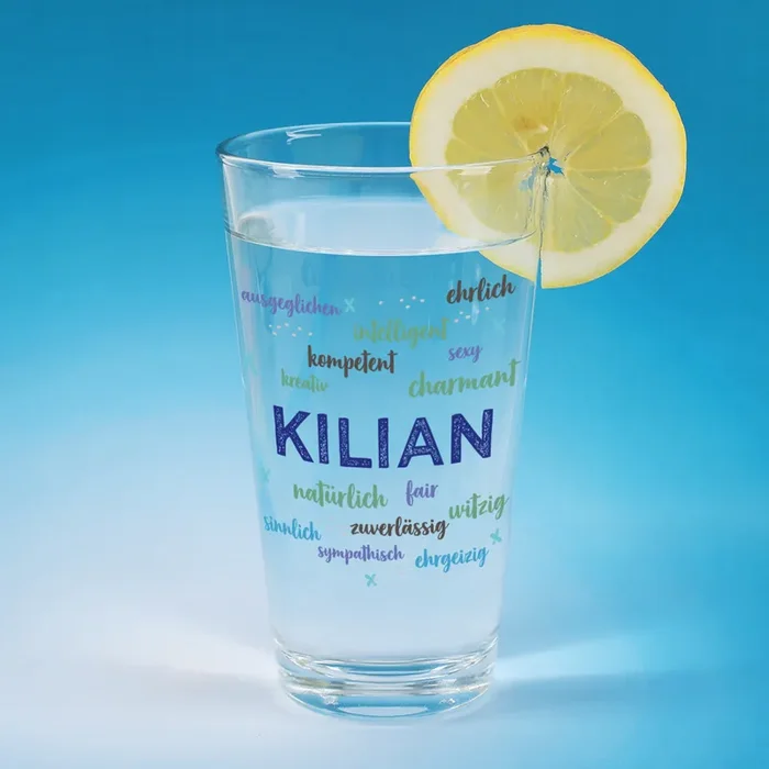 Trinkglas für Männer – mit positiven Eigenschaften und Name bedruckt