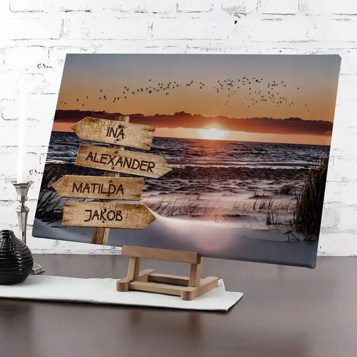 Wegweiser am Strand – Leinwand mit 4 Namen