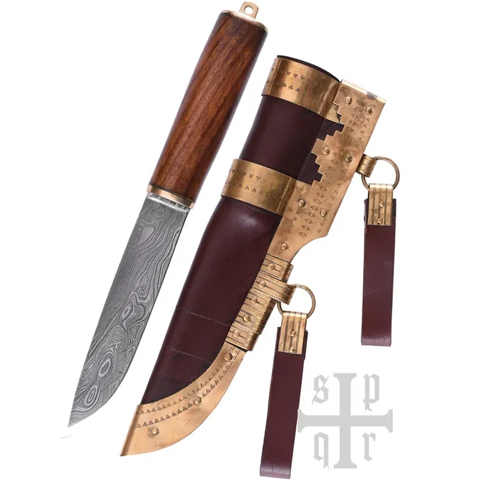 Wikingermesser aus Damaststahl mit Holzgriff